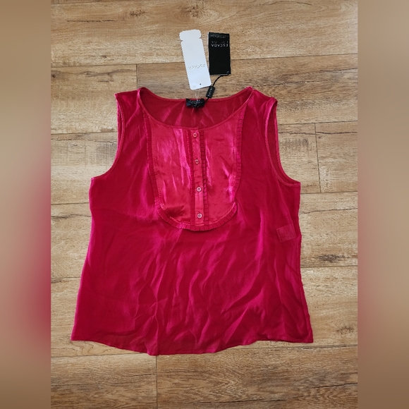 $750 NWT Escada Women Sleeveless Solid 100% Silk Tank Top Sheer Red Size 40 - Picture 3 of 10